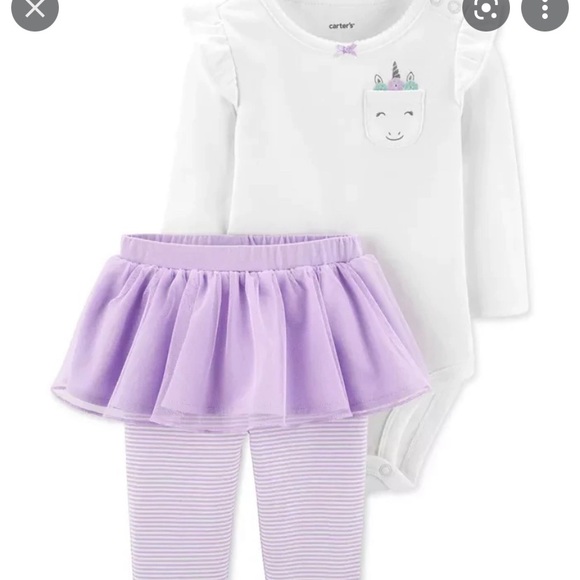 Carter’s baby girl long sleeve pocket unicorn bodysuit & tutu leggings size 18M - Picture 1 of 7
